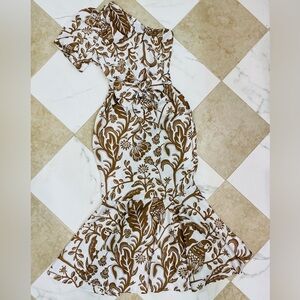 SHEIN Brown and White Floral one shoulder mermaid style Maxi Dress size small